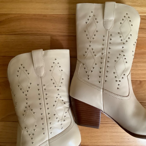 Matisse Cascade Leather Western Block Heel Boots Beige SZ 9 - Picture 6 of 16